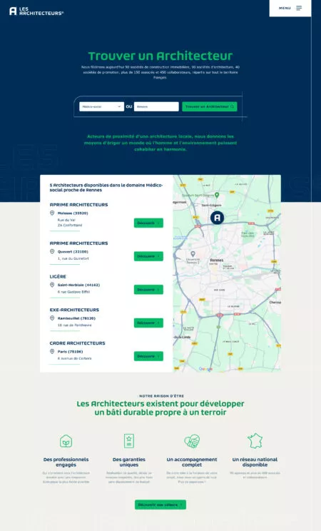 Capture d'écran de la page de recherche d'un Architecteur