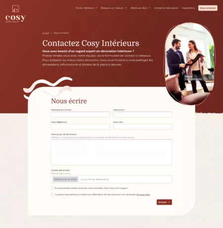 Capture d'écran de la page contact