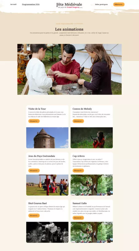 Capture d'écran de la page d'une programmation