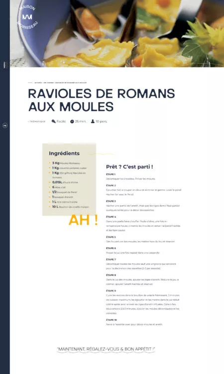 Capture d'écran de la page d'une recette