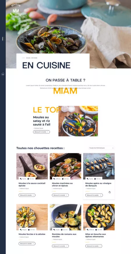 Capture d'écran de la page des recettes