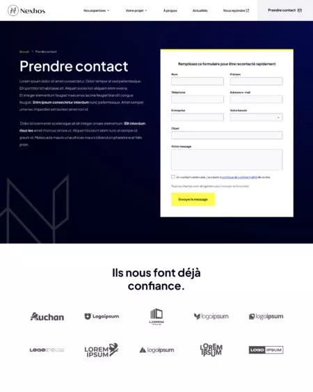 Capture d'écran de la page de contact