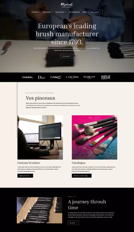 Capture d'écran de la page d'accueil du site raphael-makeup-brushes.com