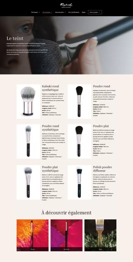 Capture d'écran d'un page de liste de pinceaux