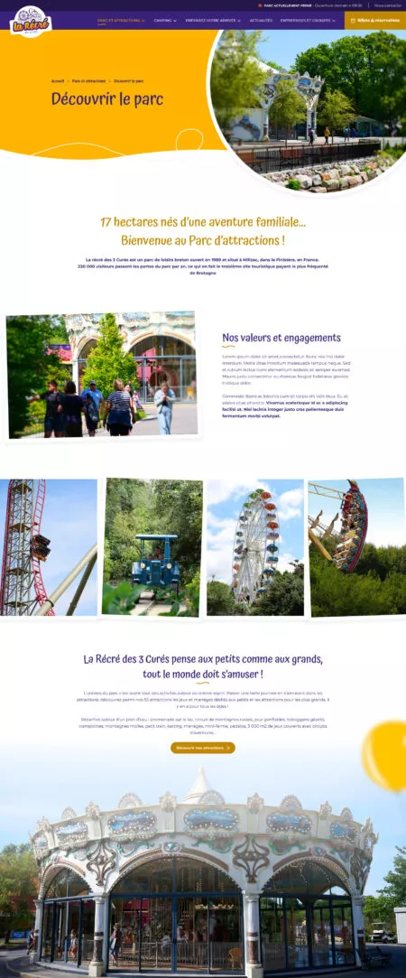 Capture d'écran de la page découvrir le parc