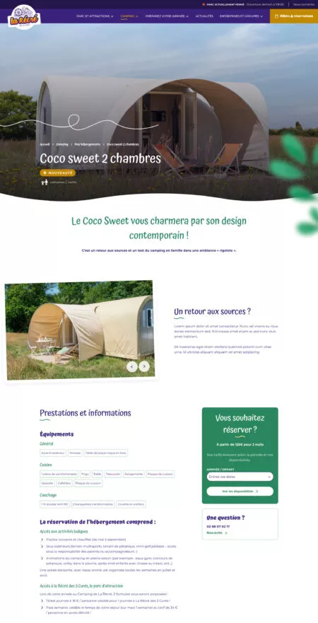 Capture d'écran de la page d'un hébergement