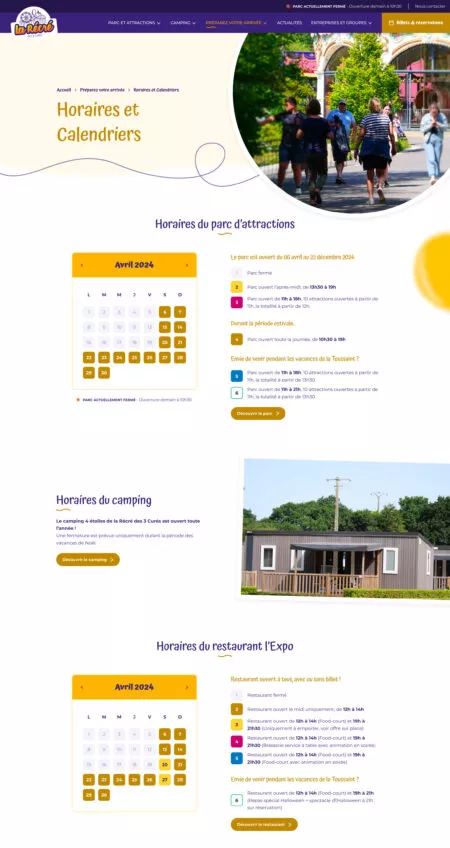 Capture d'écran de la page des horaires