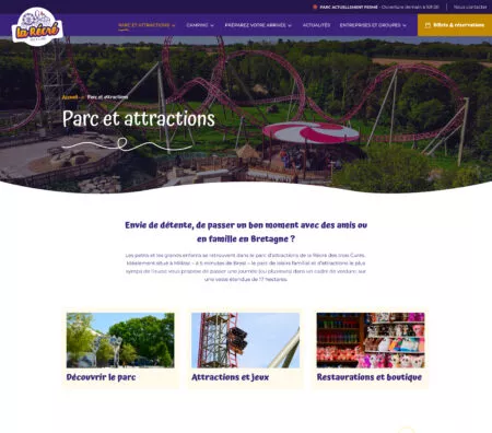 Capture d'écran de la page hub parc et attractions