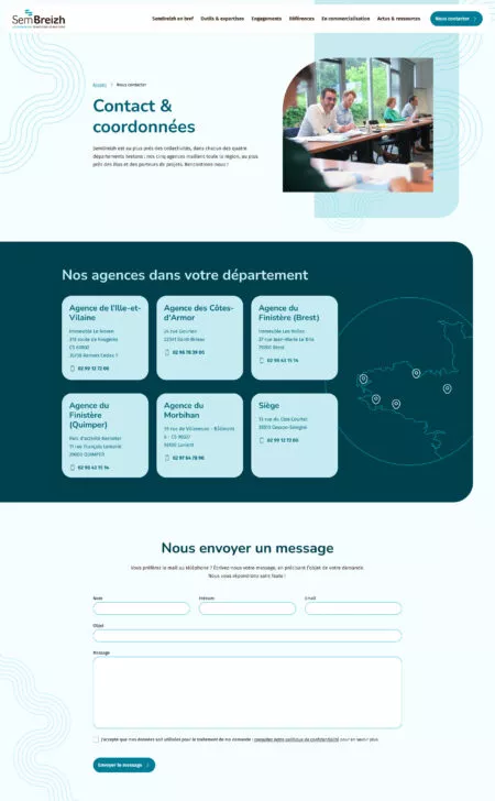 Capture d'écran de la page de contact