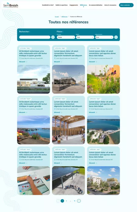 Capture d'écran de la page liste des références