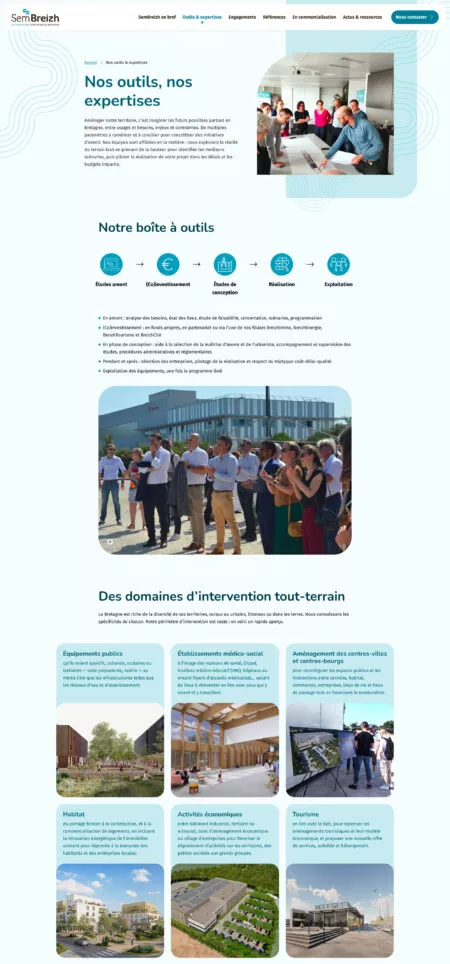 Capture d'écran de la page outils et expertises